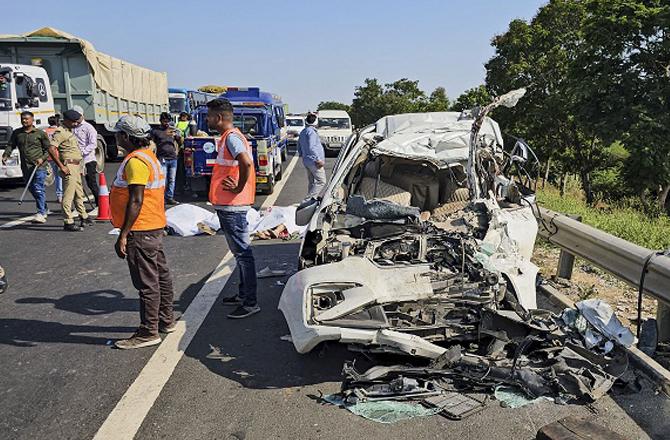 The condition of  car after accident. Photo: PTI