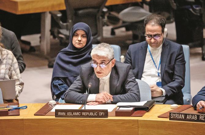Ambassador of Iran Amir Saeed speaking at the meeting of the Security Council. Photo: PTI
