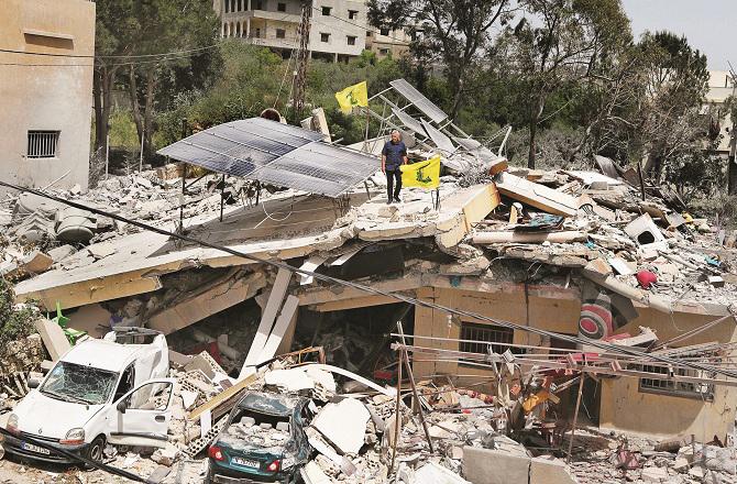 A destroyed building in Lebanon from an Israeli attack. Photo: AP/PTI