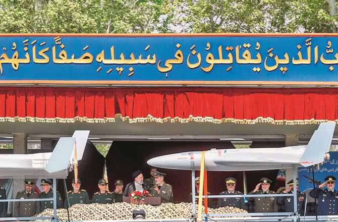 President of Iran Ebrahim Raisi addressing the annual celebrations of the Iranian Armed Forces. Photo: PTI.
