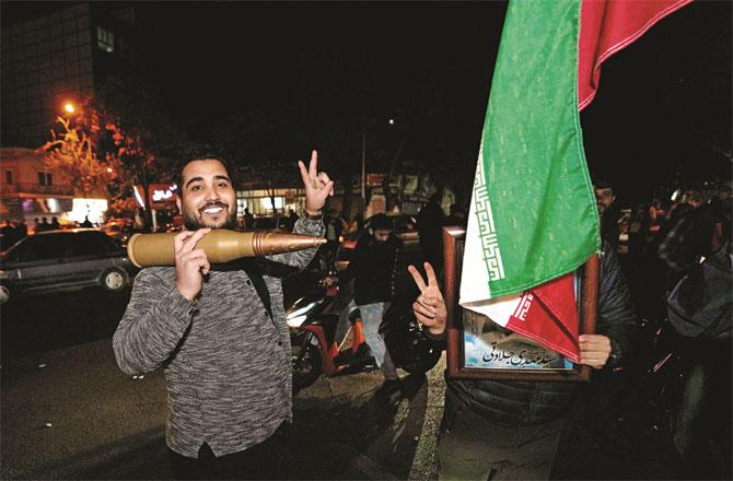 Celebration of Iranian citizens at Palestine Square in Tehran. Photo: PTI