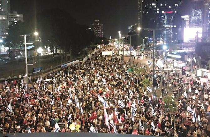 A scene from a demonstration against Prime Minister Netanyahu in Tel Aviv. Image courtesy: The Times of Israel