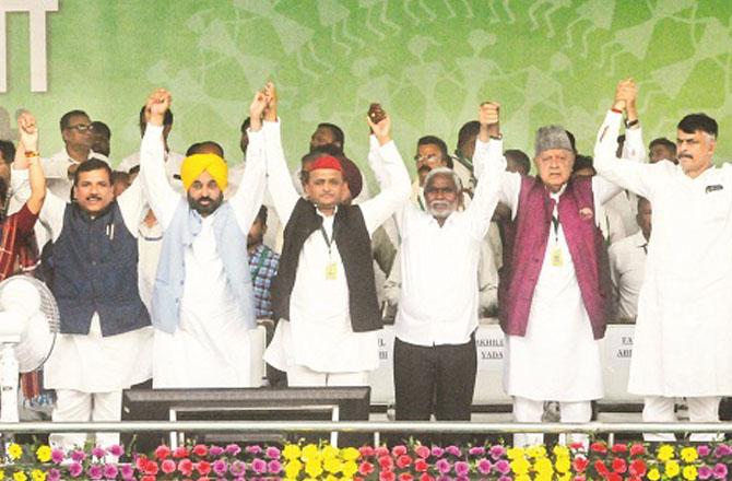 The rally held in Ranchi was attended by the heads of all the parties or their representatives. Photo: PTI