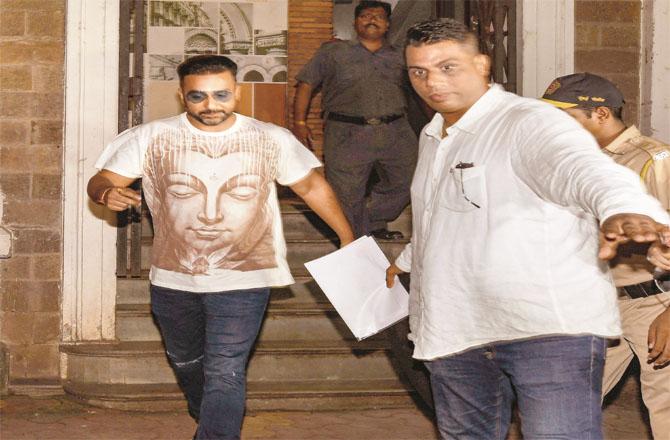 File photo of businessman Raj Kundra appearing before ED in money laundering case.Photo: INN