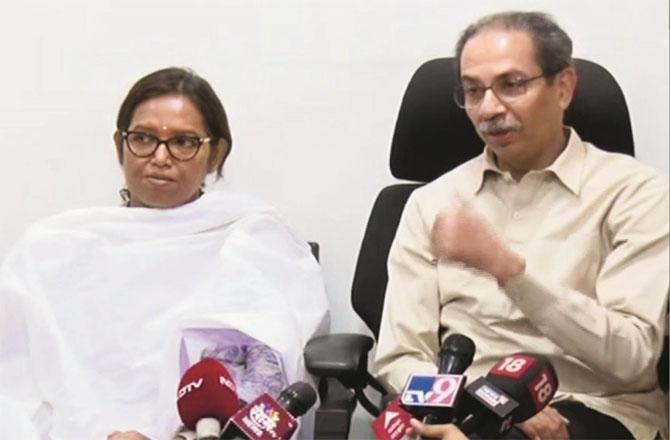 Uddhav Thackeray and Varsha Gaekwad addressing the media after the meeting. Photo: INN