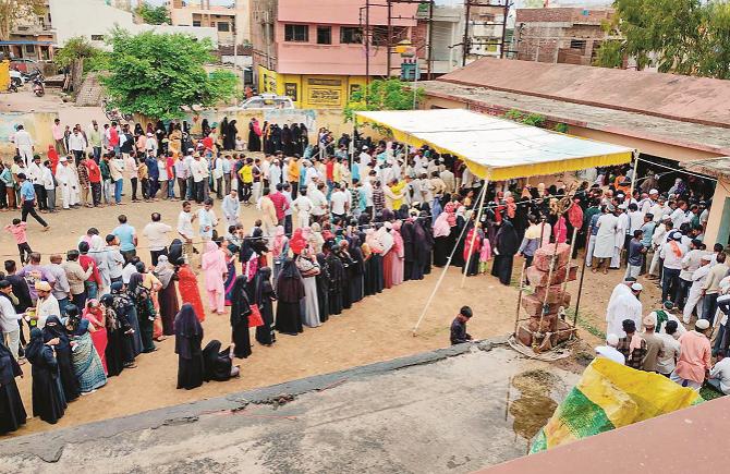 A large crowd was seen at the polling booths in Muslim areas in Amravati. Photo: PTI