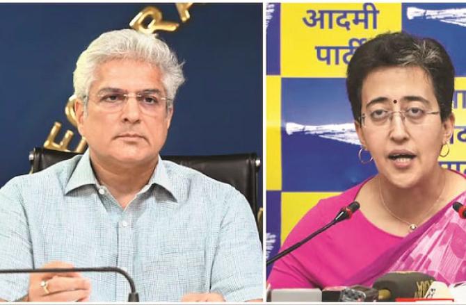 Delhi Government Ministers Atishi Singh and Kailash Gehlot. Photo: INN
