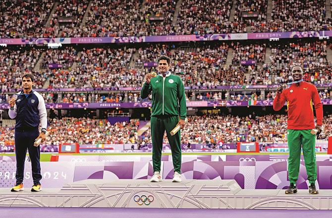 Arshad Nadeem won gold medal in men`s javelin throw event at Paris Olympics 2024. Photo: INN