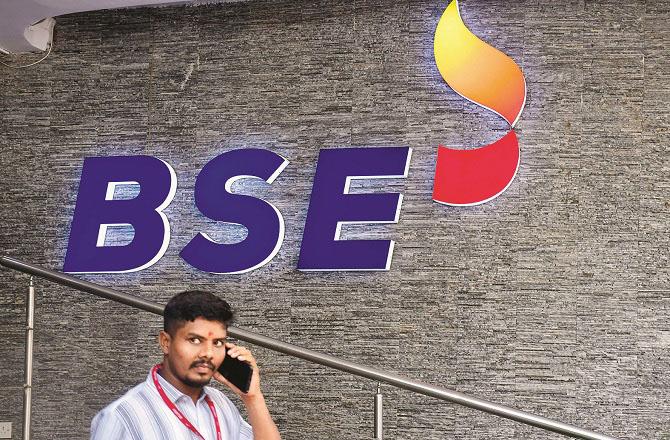 The Bombay Stock Exchange (BSE) was marginally lower on Monday. Photo: PTI