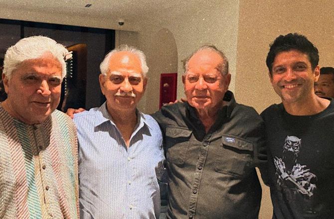 Farhan Akhtar, Saleem Khan, Ramesh Sipi and Javed Akhtar. Photo: X