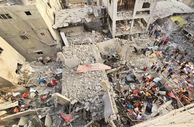 A painful scene of devastation in the year-long Gaza war. Photo: INN