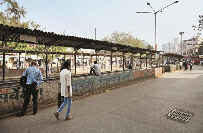The Kerala bus stand opposite the railway station looked empty on Wednesday. It is usually crowded with passengers. Photo: Syed Sameer Abidi