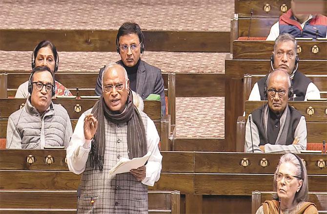 On Monday, Mallikarjun Kharge gave a reasoned reply to each of the Prime Minister`s misstatements regarding Nehru in the Rajya Sabha.  Picture: INN