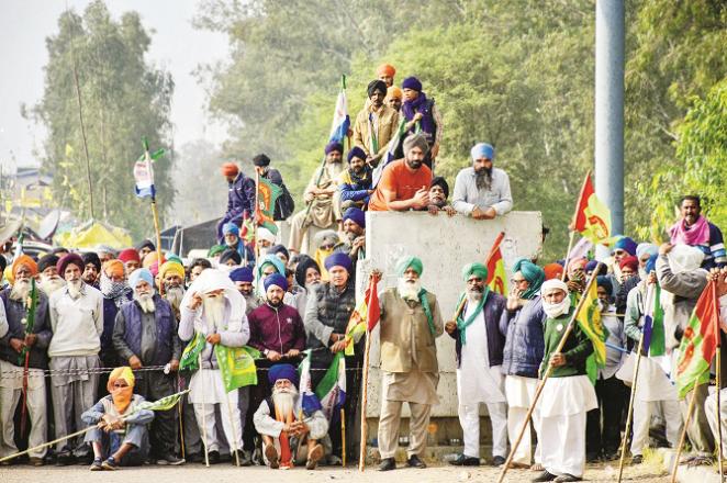 A group of farmers gathered at the Shambhu border with the intention of marching towards Delhi on Sunday but were not allowed to do so. Photo: INN