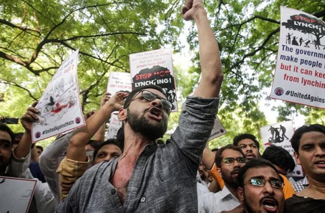 Umar Khalid during the protest. Photo: INN