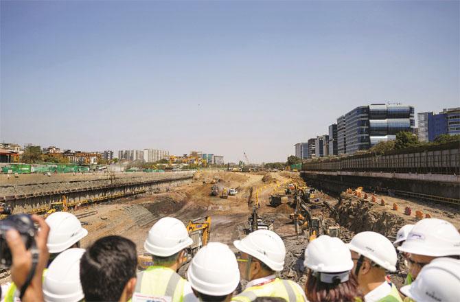 Minister Rail Ashwini Vishnu inspecting the construction work of bullet train at BKC. (Photo: PTI)
