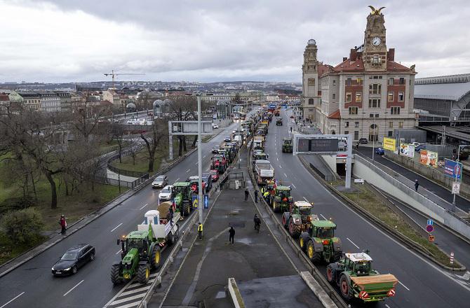 Peasants protest in Prague, Czech Republic. Photo: PTI