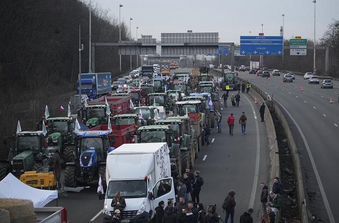 In France, farmers have blocked the roads against the government`s agricultural policies. Photo: PTI