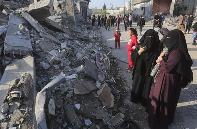 A view of a building after the Israeli attack in Gaza. Photo: PTI