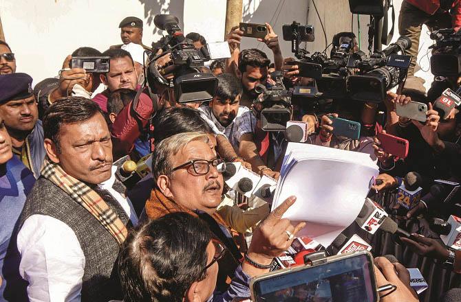 RJD leader Manoj Jha while talking to the media on Sunday. Photo: PTI