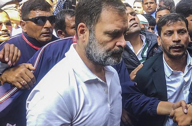 Rahul Gandhi outside the District Court. Photo: PTI