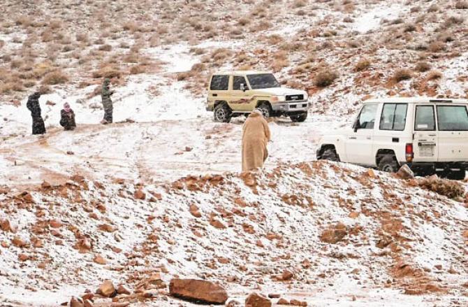 A scene after a snowfall in Jabal Al Luz, Saudi Arabia. Photo: INN