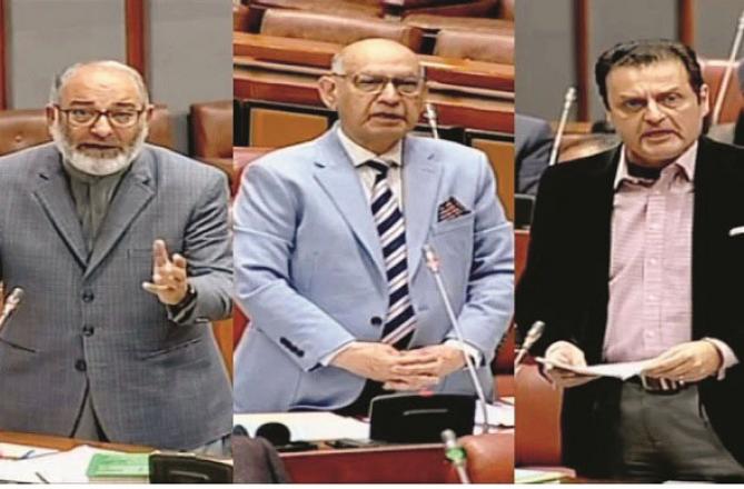 PTI Senator Waleed Iqbal, Muslim League`s Irfan Siddiqui and Jamaat-e-Islami`s Mushtaq Ahmed. Photo: INN