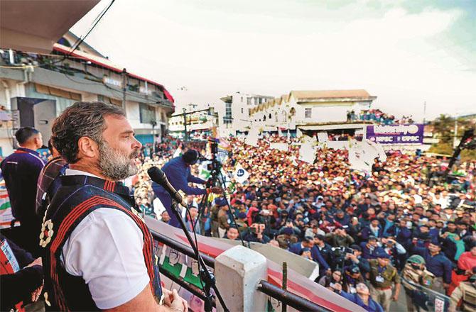 Rahul Gandhi reached Nagaland on Monday evening and addressed a rally on Wednesday