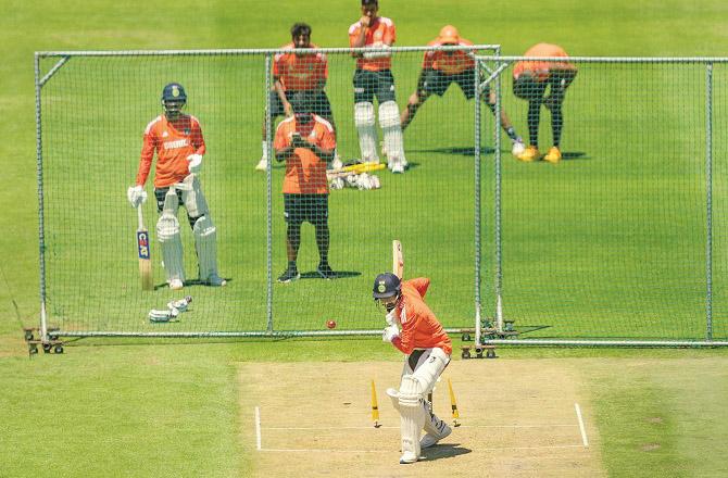 Indian team during a practice session in Cape Town. Photo: PTI