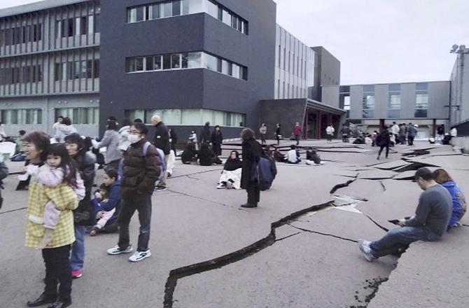 Cracks can be seen in the roads after the earthquake in Ishikawa. Photo: PTI 