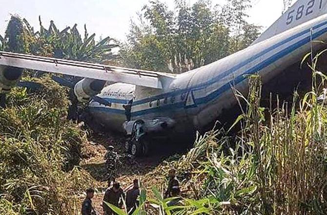 Destroyed plane of Myanmar army. Photo: PTI