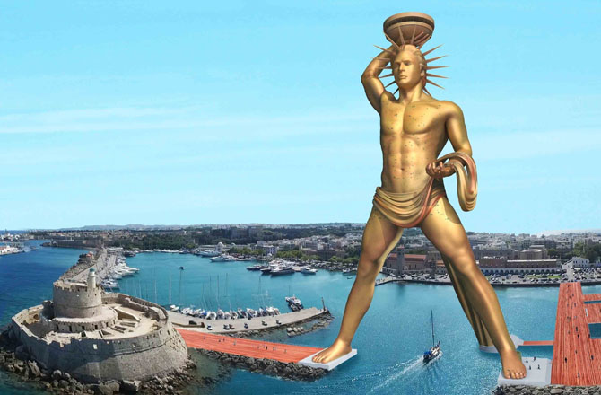 ریوڈس کا مجسمہ،یونان،(Colossus of Rhodes): اسے ۲۸۲؍قبل مسیح میں بنایا گیا تھا جو ۲۲۶؍ قبل مسیح میں زلزلے سے تباہ ہو گیا تھا۔ یہ مجسمہ ۶۵۴ء تک زمین پر پڑا رہا۔ لوگ دور دراز سے سفر کرکےاس عظیم مجسمے کو دیکھنے آتے تھے۔ اسے کانسہ،لوہا اور دیگر پتھروں سے ملا کر مضبوطی کے ساتھ بنایا گیا تھا۔