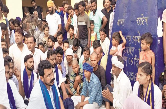 Azad Samaj Party chief and MP Chandrasekhar Azad visited Hathras on Monday. Photo: INN
