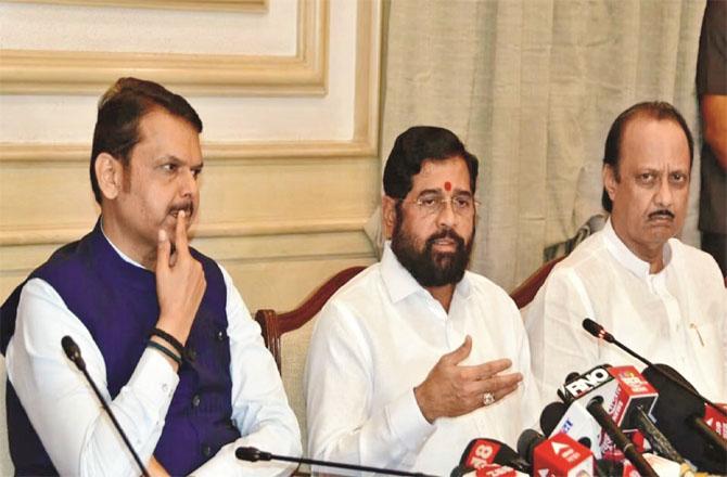 Mahayoti leaders Farnavis, Eknath Shinde and Ajit Pawar. Photo: INN