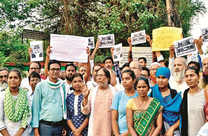 People protesting for justice in the alleged mob violence of July 7 in Chhattisgarh. Photo: INN