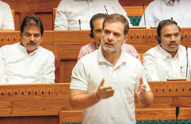 Rahul Gandhi giving his first speech as the Leader of the Opposition in the Lok Sabha.Photo: INN