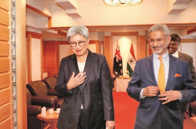 External Affairs Minister S Jaishankar with his Australian counterpart Penny Wong. Photo: INN