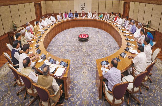 Prime Minister Narendra Modi`s meeting with his ministers after cabinet formation and distribution of portfolios. Photo: PTI