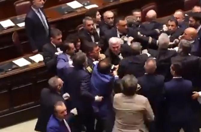 A scene of strife in Parliament. Image: X