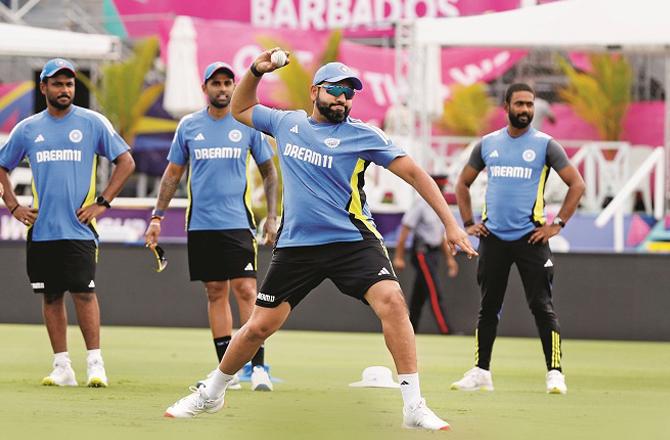 Captain Rohit Sharma is busy in practice before the match. Photo: INN.