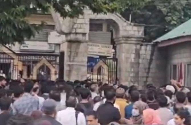 Protesters protesting outside the college. Photo: X.