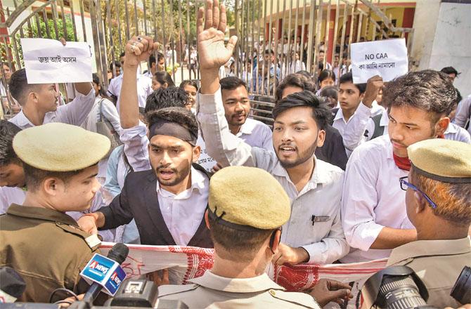 Law students protest against CAA in Guwahati. (PTI)
