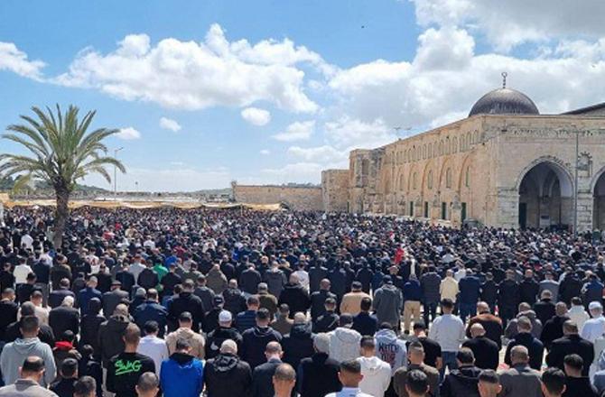 Palestinians performing Friday prayers at Al-Aqsa Mosque. Image: X