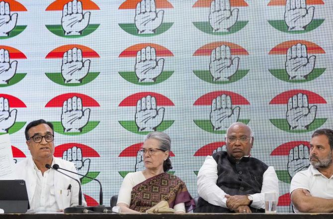 Congress leaders during the press conference. Photo: PTI