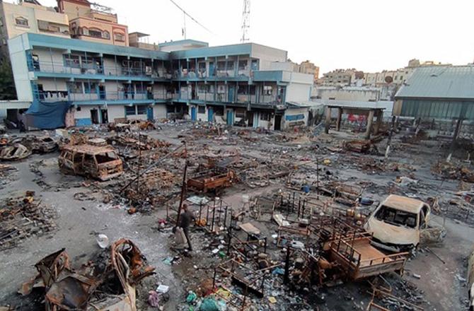 A scene of a school destroyed in an Israeli attack. Image: X