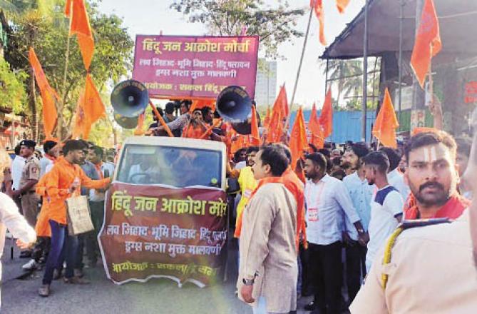 During the `Hindu Jan Akrosh` march in Maloney, provocations were made and Nitish Rane targeted Muslims. Photo: INN