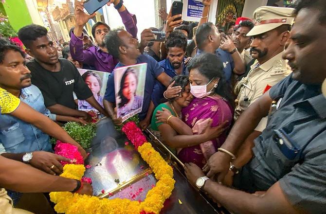 In Puducherry, the victim`s mother is crying. Photo: PTI