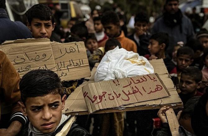 Children protesting on the streets of Rafah. Image: X