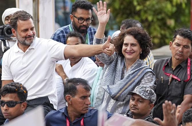 Rahul Gandhi and Priyanka Gandhi during Yatra. Photo: PTI