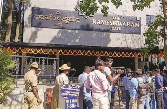 Rameswaram Cafe where the blast took place on Friday. Photo: INN